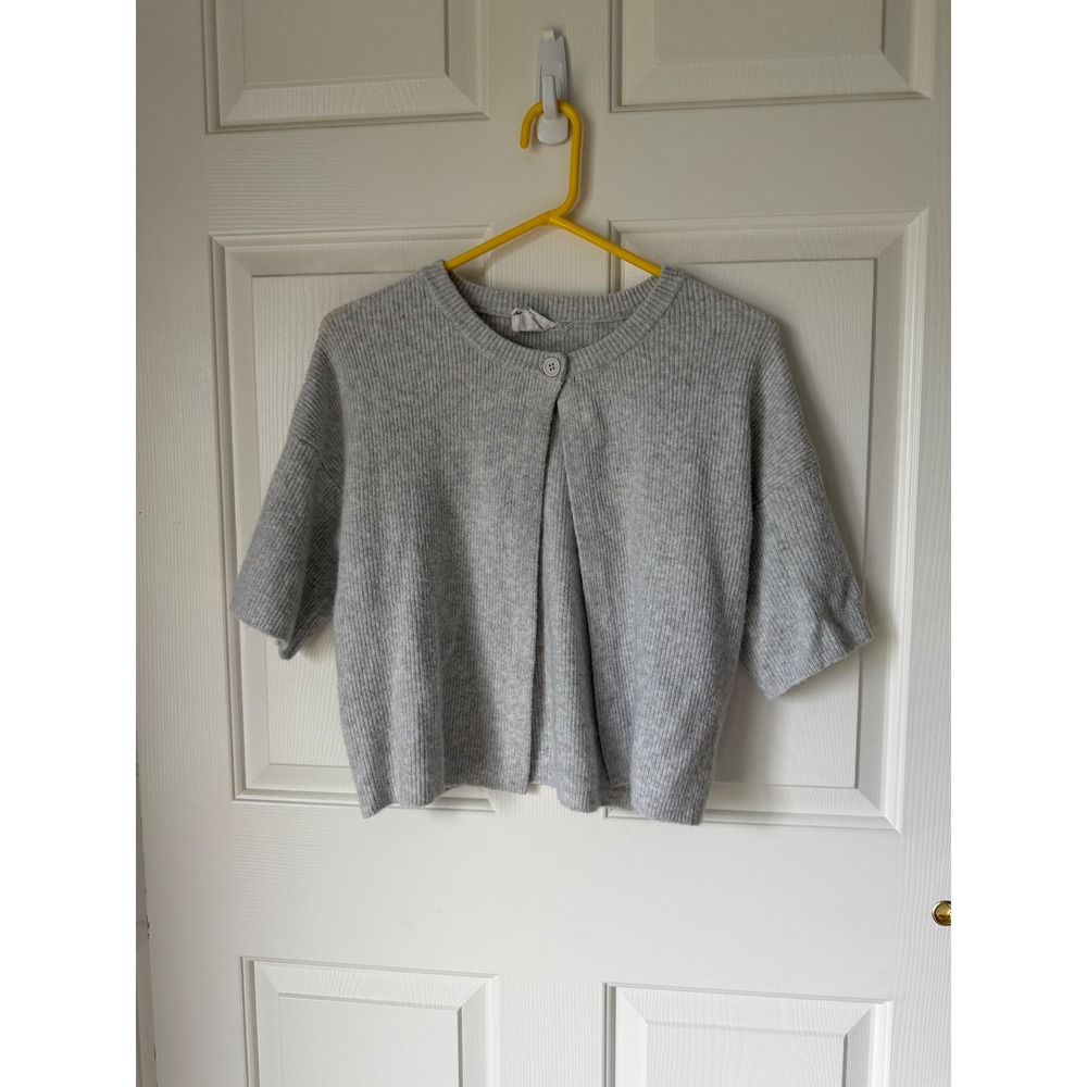 Willow & Wind Womens Heather Gray Ribbed Short Sleeve Single Button Cardigan S